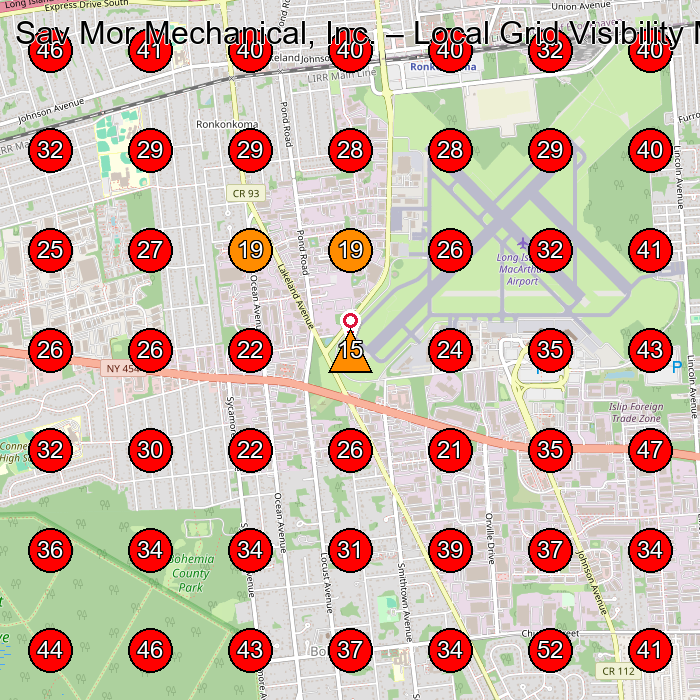Sav Mor Mechanical, Inc. GeoGrid visibility map for Air Conditioning Contractor in NY 11767